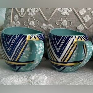 Set of 2 Anthropologie Habari Mugs Colorful Geometric Mugs